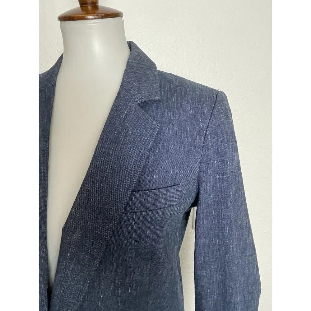 Michael Kors Blazer Chambray Single Breast Stretch Blue Fall Classic